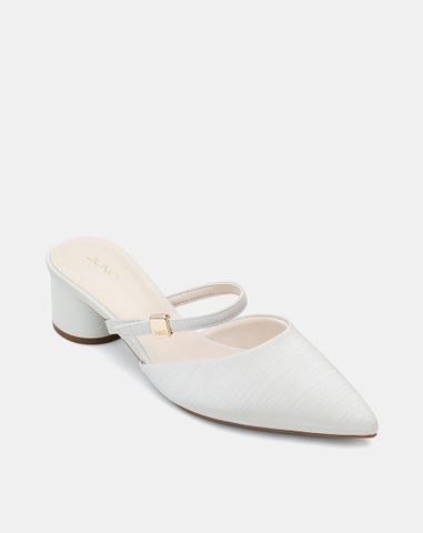  Giày Cao Gót Sục Gót Trụ Thấp Phối Quai Ngang 