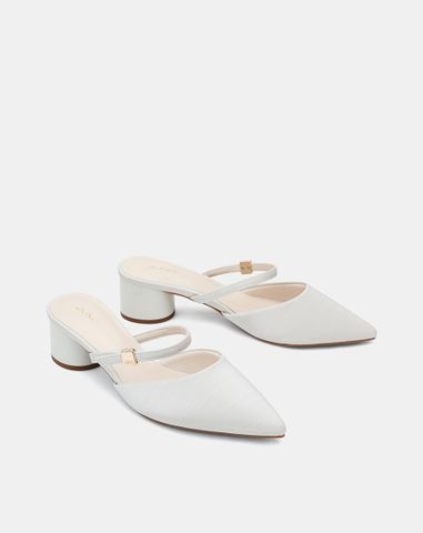  Giày Cao Gót Sục Gót Trụ Thấp Phối Quai Ngang 