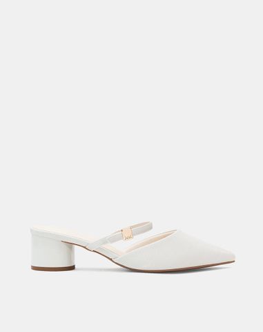  Giày Cao Gót Sục Gót Trụ Thấp Phối Quai Ngang 