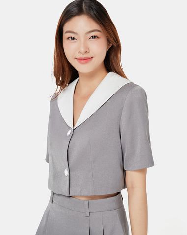  Áo kiểu blazer ngắn phối cổ trắng 
