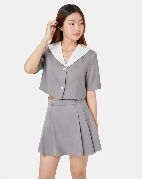  Áo kiểu blazer ngắn phối cổ trắng 