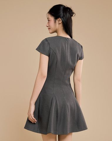  Đầm godet mini phối nẹp nút 