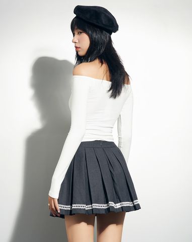  Chân váy mini xếp li phối ren 