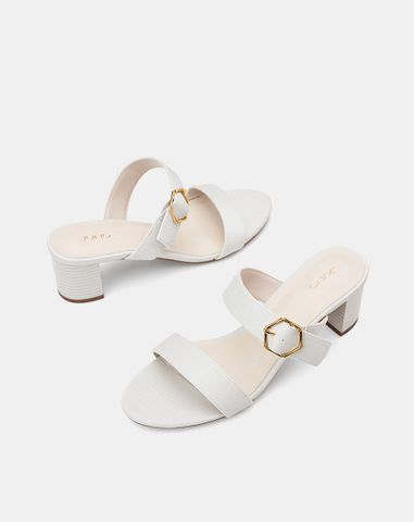  Giày Sandal Gót Vuông Quai Ngang Phối Khóa Trang Trí 
