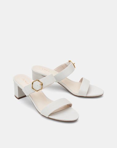  Giày Sandal Gót Vuông Quai Ngang Phối Khóa Trang Trí 
