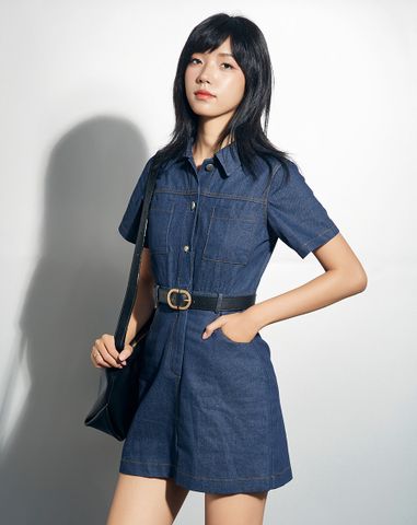  Đầm mini tay ngắn nút J 
