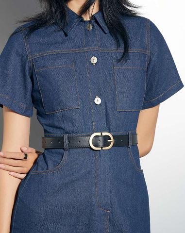  Đầm mini tay ngắn nút J 