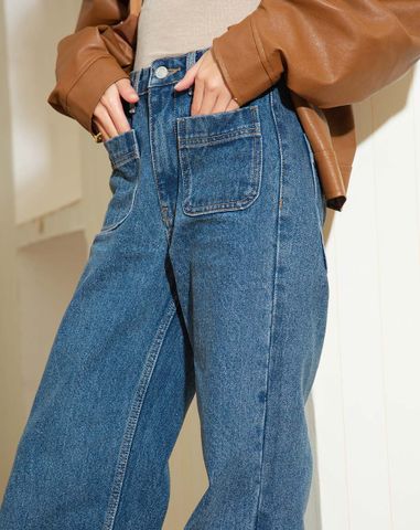  Quần jeans ống đứng phối túi trước 