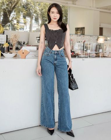  Quần Denim cạp trễ ống suông 