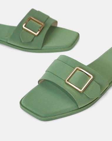  Dép mũi vuông khóa trang trí 