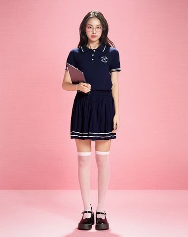  Áo dệt kim cổ polo thêu chữ 