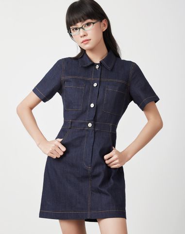 Đầm mini tay ngắn nút J 