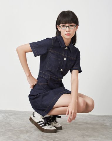  Đầm mini tay ngắn nút J 