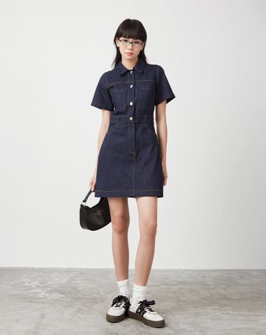  Đầm mini tay ngắn nút J 