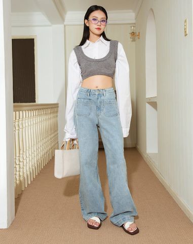  Quần jeans ống đứng phối túi trước 