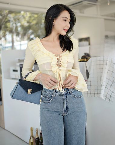  Quần Denim cạp trễ ống suông 