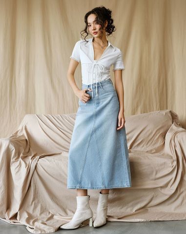  Chân Váy Denim midi form A 