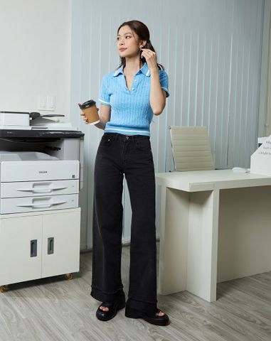  Áo dệt kim kiểu vặn thừng ngực thêu chữ J 