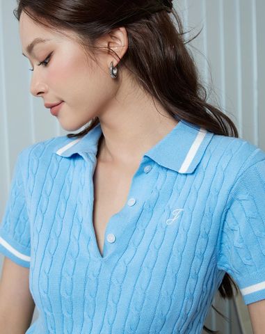  Áo dệt kim kiểu vặn thừng ngực thêu chữ J 