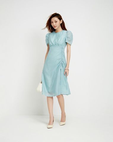  Đầm lửng rút nhún tay phồng 