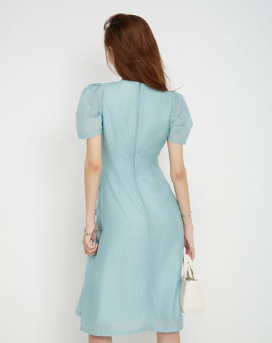  Đầm lửng rút nhún tay phồng 