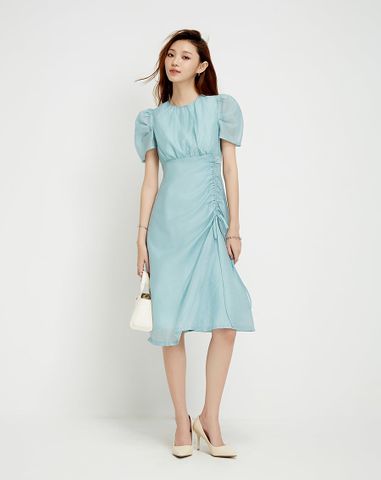  Đầm lửng rút nhún tay phồng 