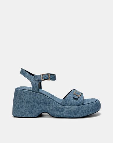  Giày Sandal Đế Xuồng Quai Phối Buckle Vuông 