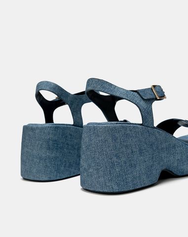  Giày Sandal Đế Xuồng Quai Phối Buckle Vuông 