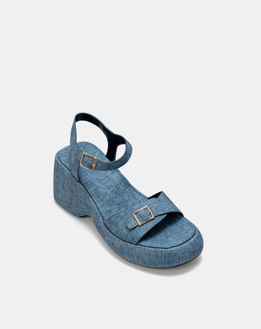  Giày Sandal Đế Xuồng Quai Phối Buckle Vuông 
