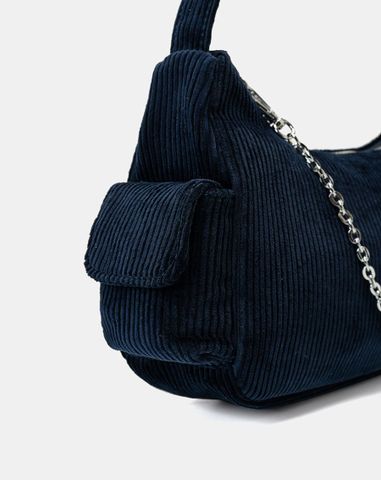  Túi Xách Nhỏ Đeo Vai Phối Vải Nhung Tăm 