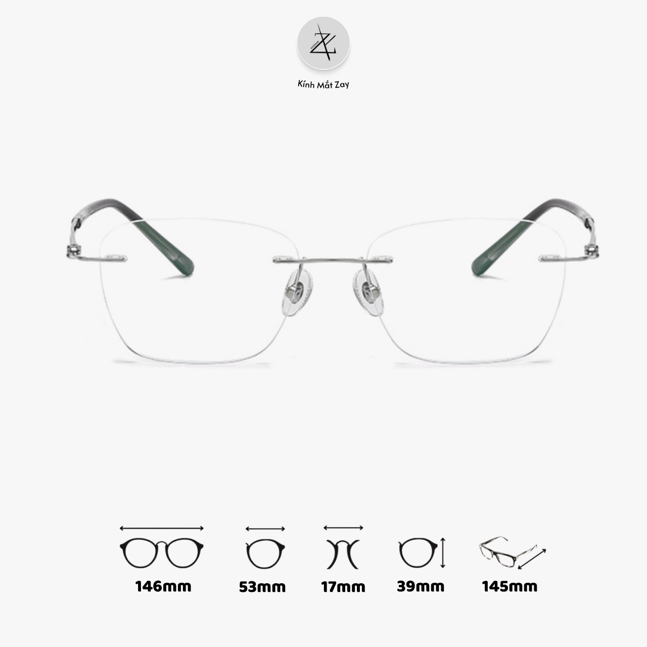  Gọng khoan không viền 6077 dáng vuông titanium cao cấp 