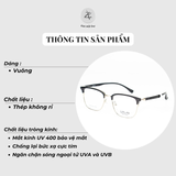  Gọng kính nửa khung Velocity VL23460 dáng vuông thép không gỉ chính hãng fullbox 