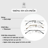  Gọng khoan không viền Velocity VL281084 dáng chữ nhật titanium chính hãng fullbox 