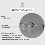  Gọng kính nửa khung Zay Eyewear J85941 dáng chữ nhật titanium phong cách Hàn Quốc 