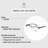 Gọng kính nửa khung TIM 2020 dáng vuông titanium chính hãng fullbox