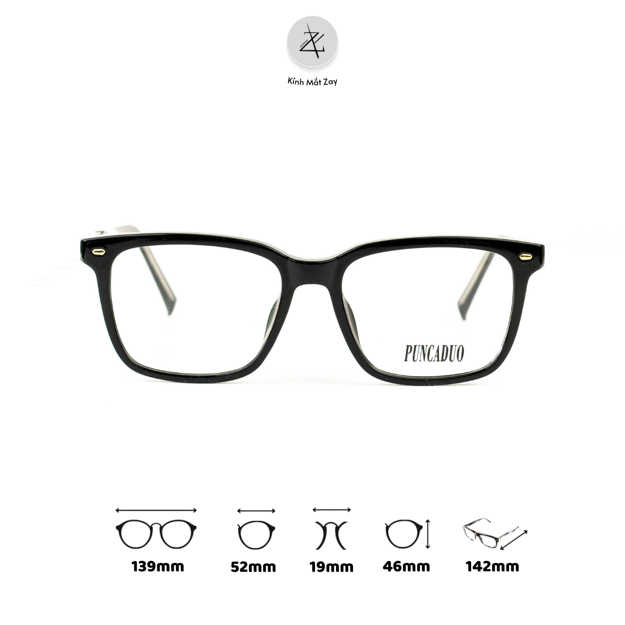  Gọng kính Puncaduo 7114 dáng vuông nhựa TR90 dẻo chính hãng 
