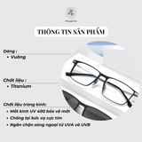  Kính râm cận thời trang clip on 9905 chống tia UV ngăn ánh sáng xanh trong 1 Bộ 2 Kẹp Cao Cấp 