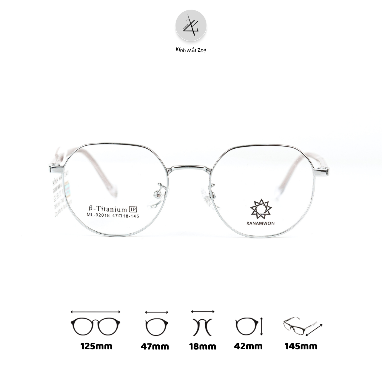  Gọng kính Kanamwon ML- 92018 dáng đa giác titanium chính hãng 
