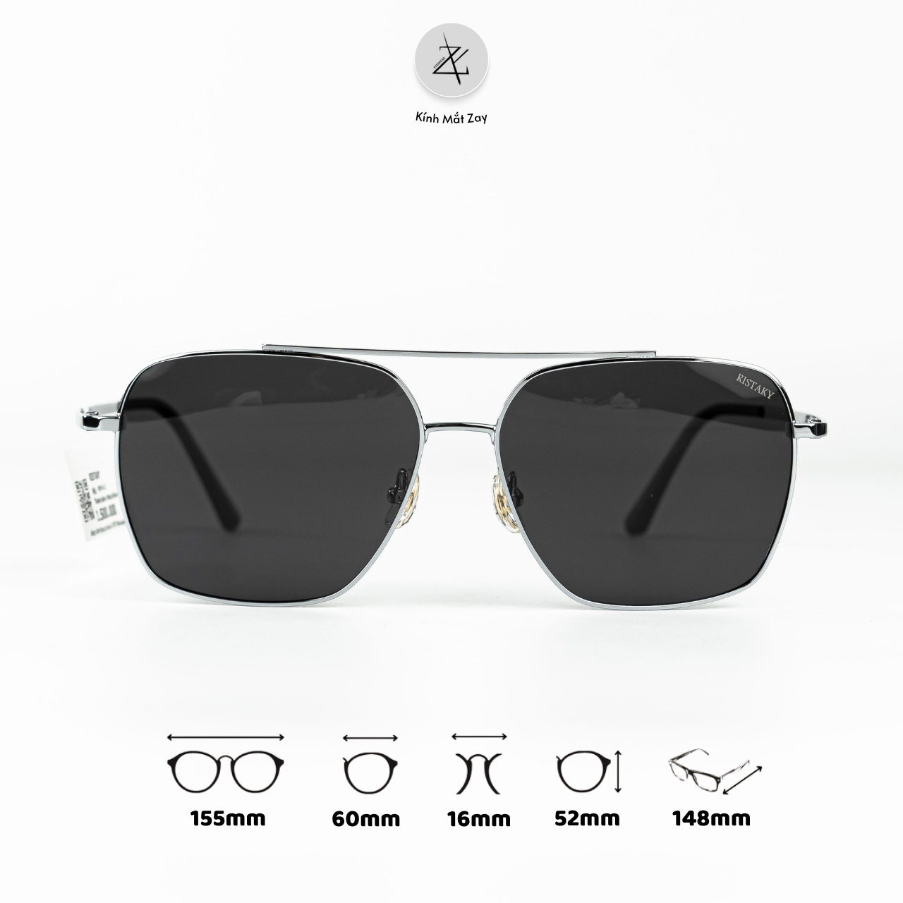  Kính mát phân cực polarized Ristaky 8974 dáng phi công Titanium chính hãng 