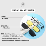  Gọng kính râm cận Clip On 9909 dáng vuông kim loại chống chói lái xe cao cấp 