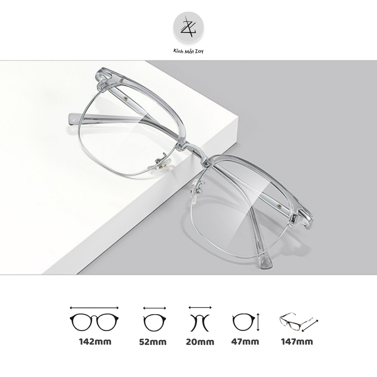  Gọng kính nửa khung Size To 0062 dáng vuông titanium cao cấp 