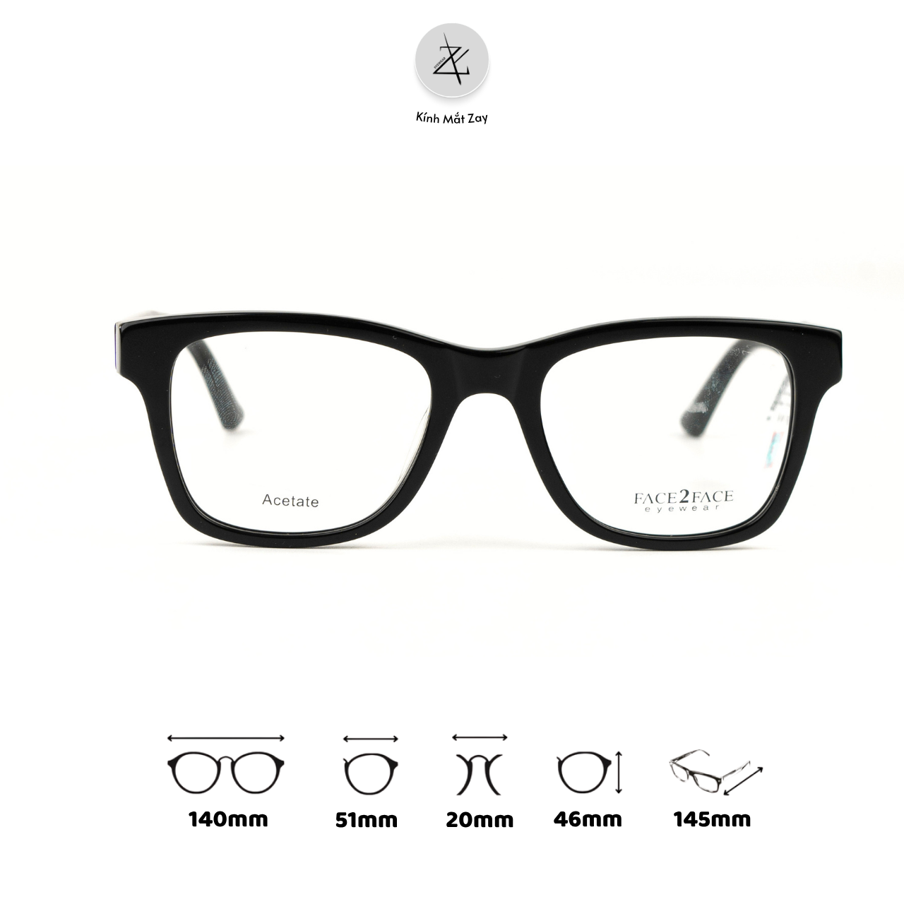  Gọng kính Face2face F15430 dáng vuông nhựa Acetate chính hãng fullbox 