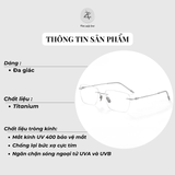  Gọng khoan không viền W701 dáng đa giác titanium cao cấp 