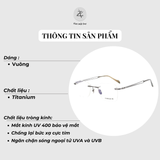  Gọng khoan không viền 19062T dáng vuông titanium 17,2g cao cấp fullbox 