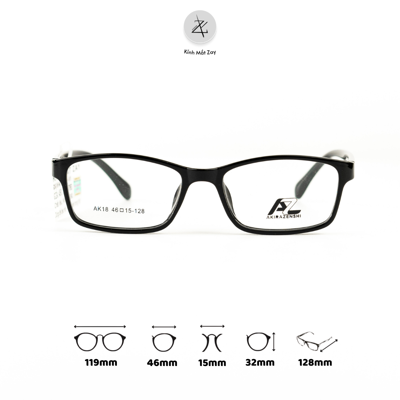  Gọng kính AkiraZenshi AK18 dáng chữ nhật nhựa TR90 dẻo chính hãng 