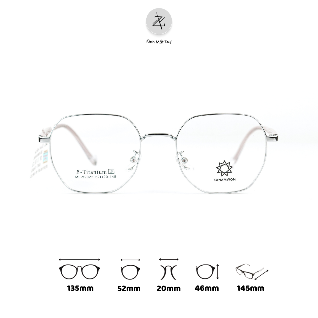 Gọng kính Kanamwon ML- 92022 dáng đa giác titanium chính hãng 