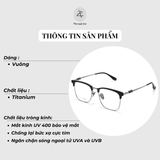  Gọng kính Zay Eyewear 22221 dáng vuông nửa khung Titanium phong cách Hàn Quốc 