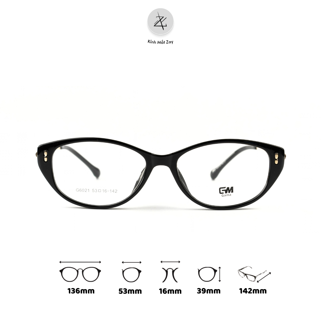  Gọng kính Zay Eyewear G6021 dáng mắt mèo nhựa TR90 & kim loại 