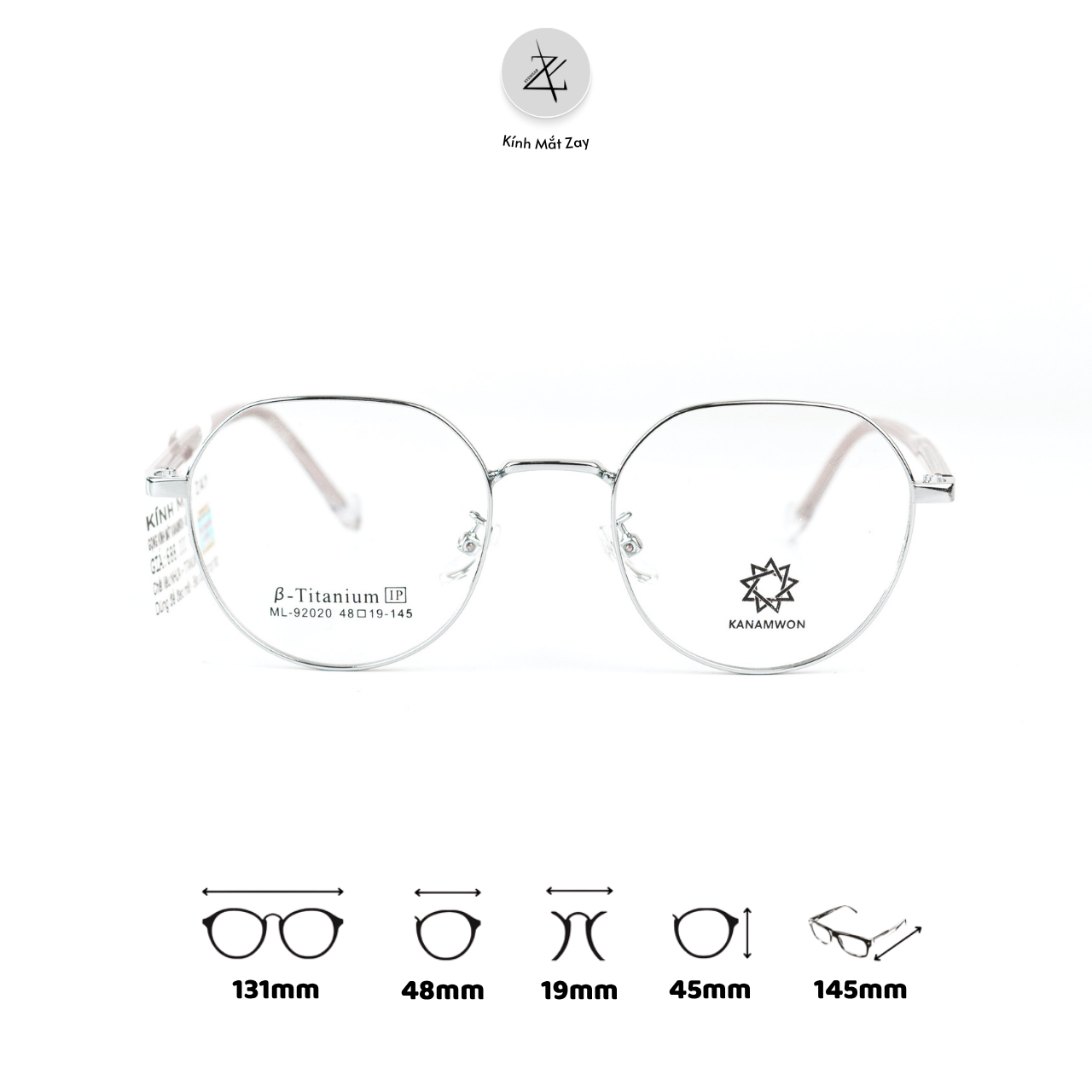  Gọng kính Kanamwon ML- 92020 dáng đa giác titanium chính hãng 