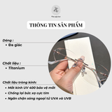 Gọng khoan không viền 0810-A dáng lục giác titanium cao cấp